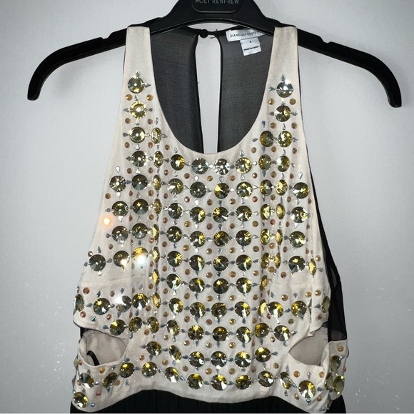 DVF Gidget Crystal Stud Long Dress - BLACK & CREAM - Picture 5 of 16